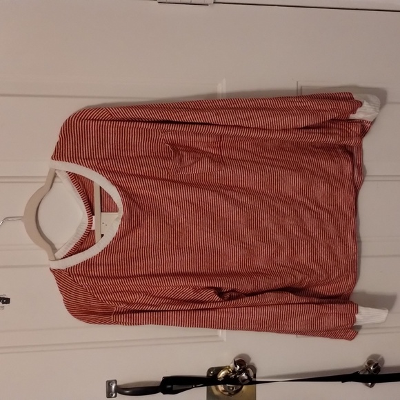 Stars Above Red Stripe Pajama top long sleeve super soft front pocket fits loose - Picture 1 of 3